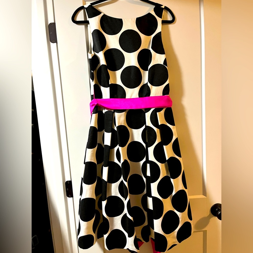Eliza J black size 6 and white with pink ribbon.